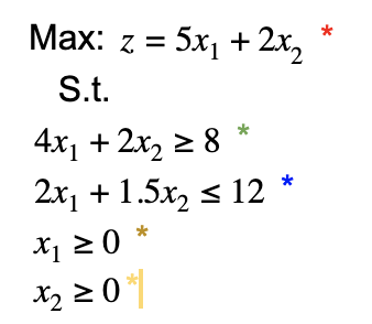Solve Using Simplex Method: * Max: z = 5x1 + 2x2