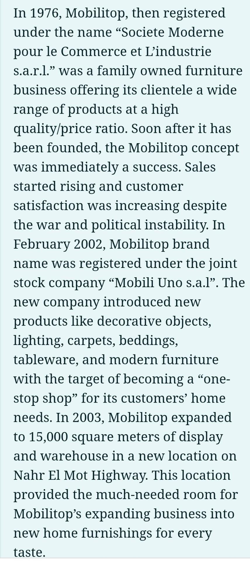 Homework In 1976, Mobilitop, then registered