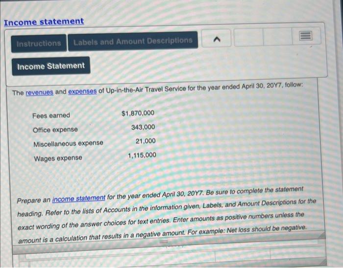 The revenues and expenses of Up-in-the-Air Travel