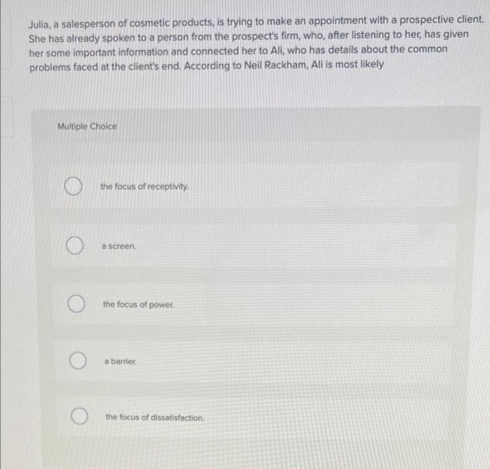 Julia, a salesperson of cosmetic products, is