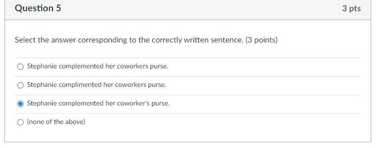 Select the answer corresponding to the correctly