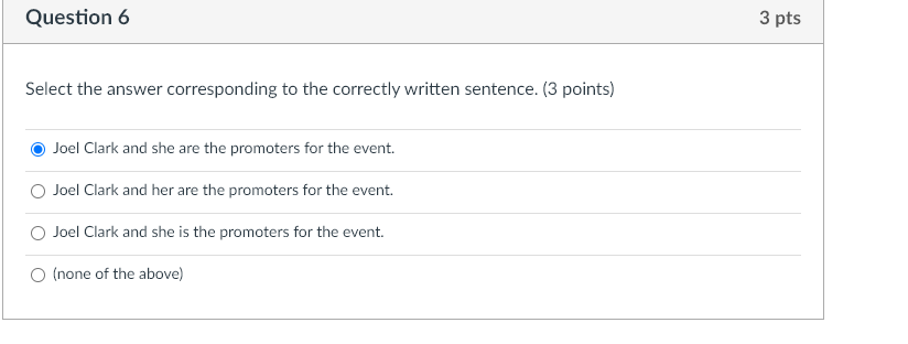 Select the answer corresponding to the correctly