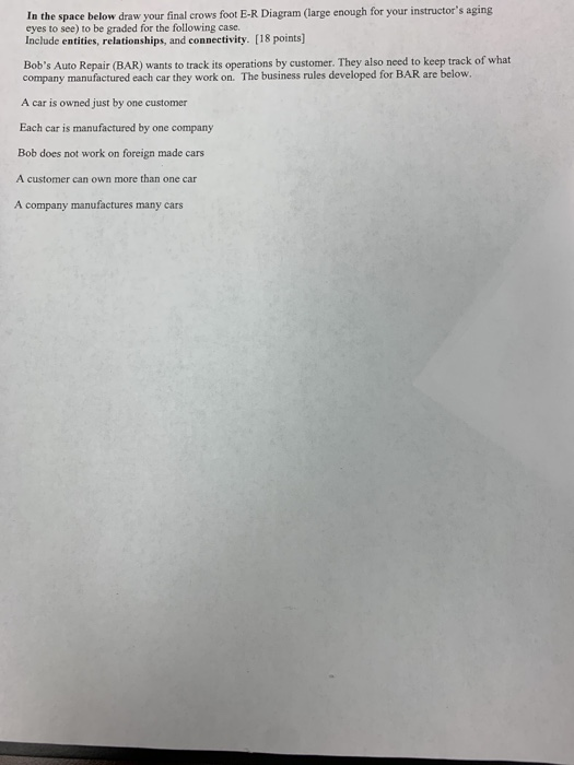 In the space below draw your final crows foot E-R