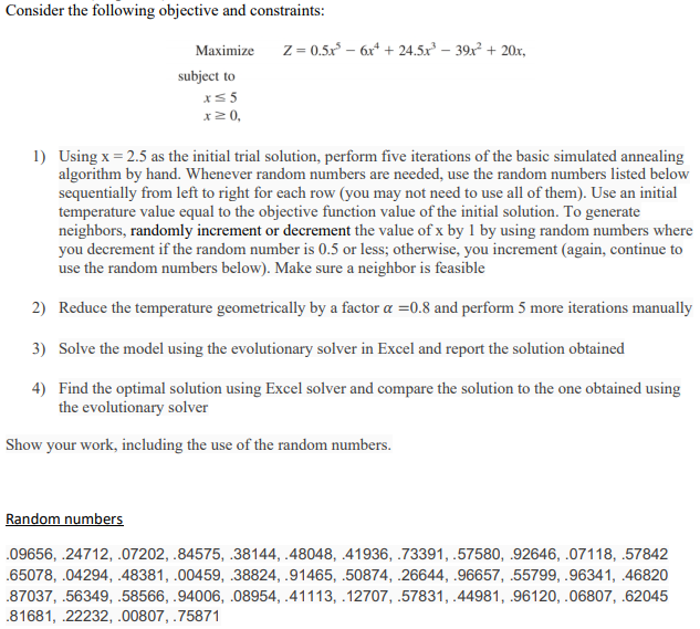 Consider the following objective and constraints: