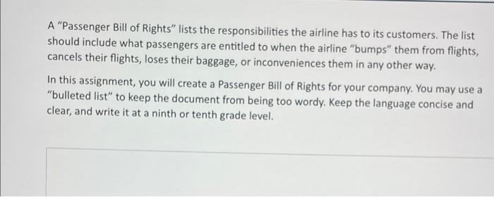 A "Passenger Bill of Rights" lists the