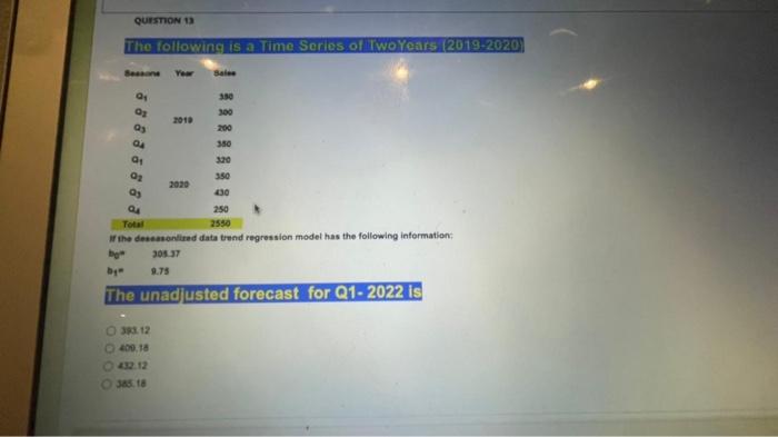 QUESTION The following is a Time Series of Two