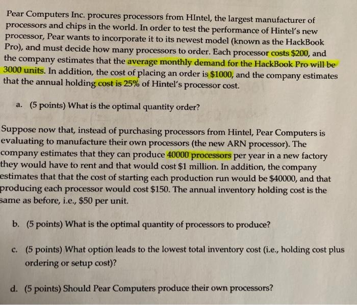 Pear Computers Inc. procures processors from