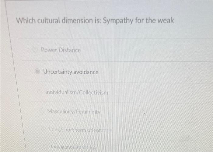 Which cultural dimension is: Sympathy for the