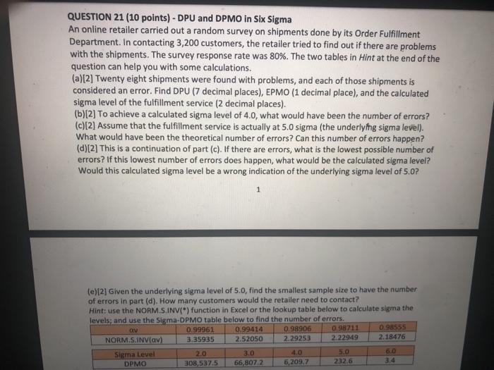 PLEASE show work QUESTION 21 (10 points) - DPU