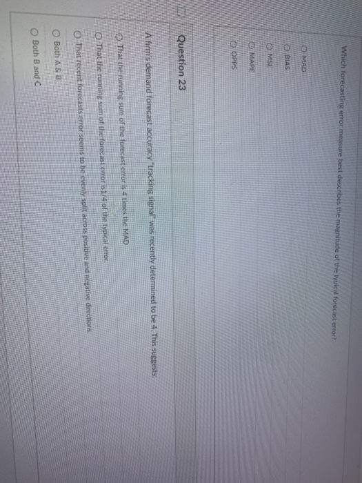 Which forecasting error measure best describes
