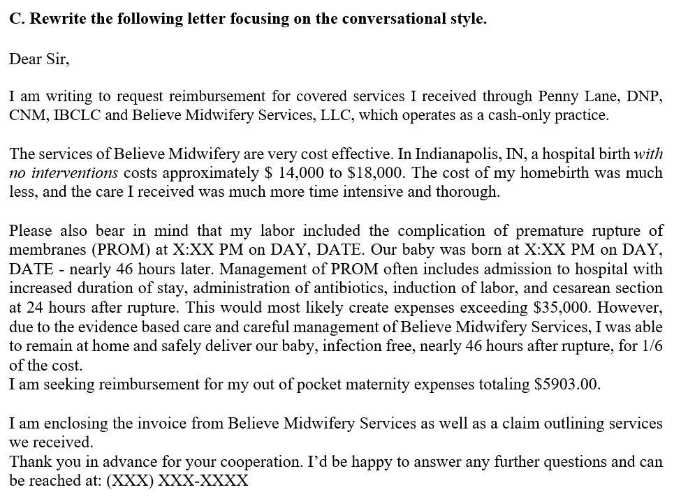 C. Rewrite the following letter focusing on the