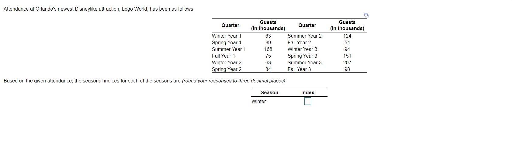 WINTER, SPRING, SUMMER, FALL INDEX ( FOR 4 SEASON