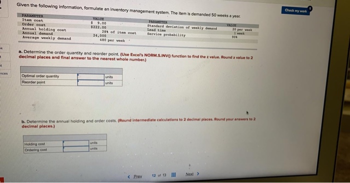 Given the following information, formulate an