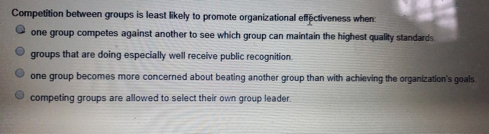Competition between groups is least likely to