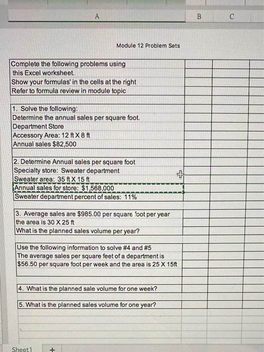 B C Module 12 Problem Sets Complete the following