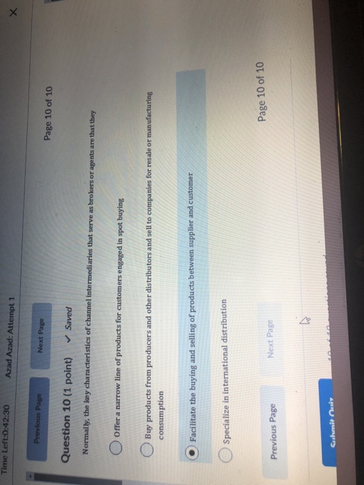 Time Left:0:42:30 Azad Azad: Attempt 1 Previous