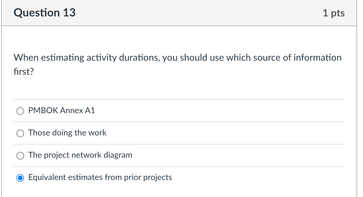 Solve When estimating activity durations, you