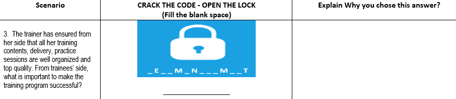 Scenario CRACK THE CODE - OPEN THE LOCK (Fill the