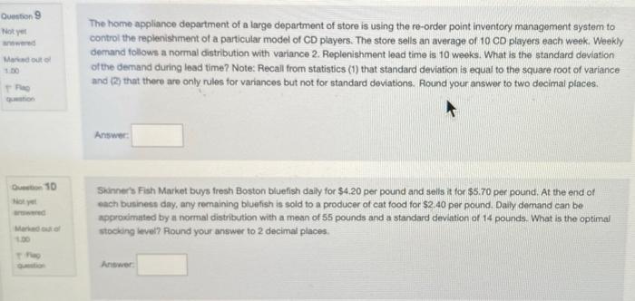 Question 9 Not wed The home appliance department