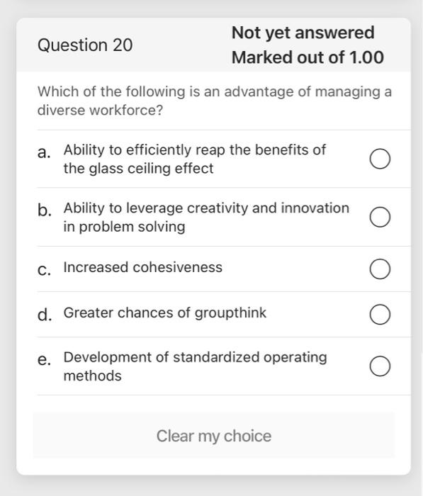 Not yet answered Question 19 Marked out of 1.00 A