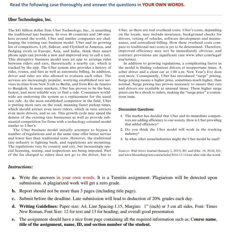 Read the following case thoroughly and answer the