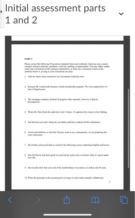 Initial assessment parts 1 and 2 PARTI Please