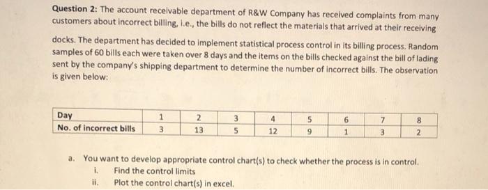 Question 2: The account receivable department of
