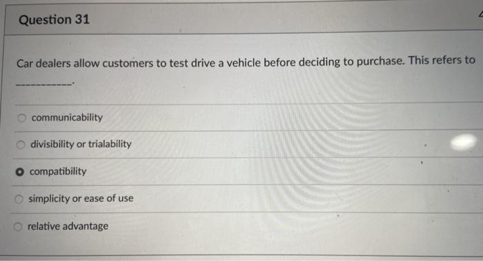 Question 31 Car dealers allow customers to test
