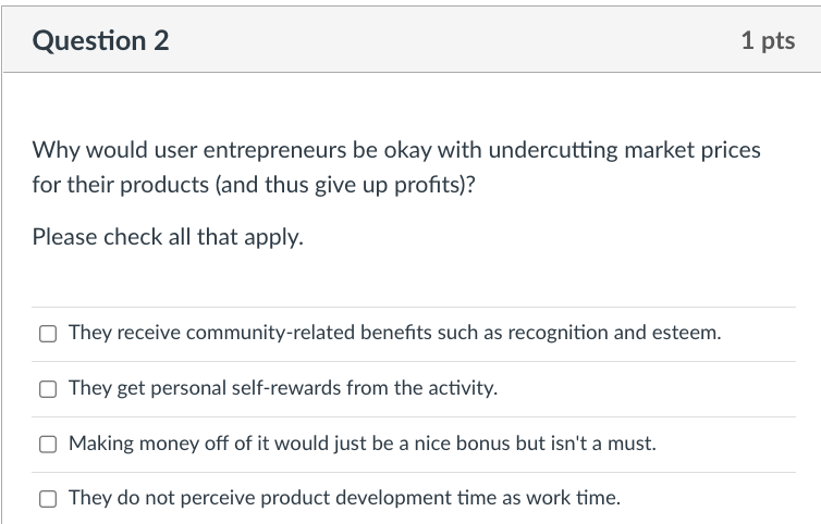 Why would user entrepreneurs be okay with