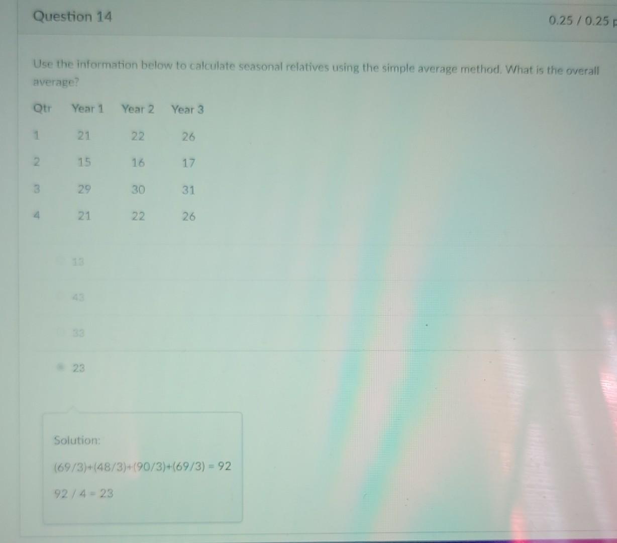 Question 14 0.25 / 0.25 Use the information below