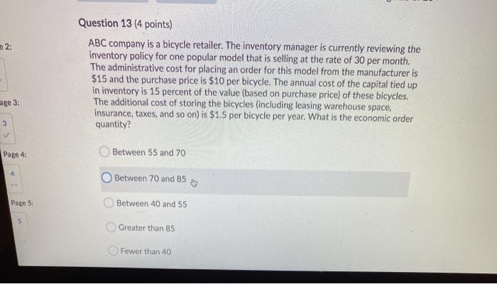 just need answer e 2: Question 13 (4 points) ABC