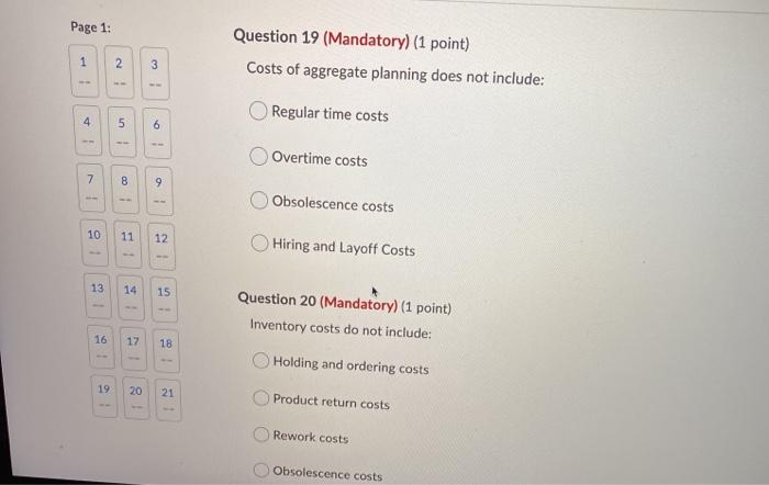 Page 1: Question 19 (Mandatory) (1 point) Costs