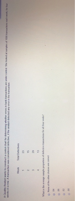 A Quality Analyst wants to construct a control