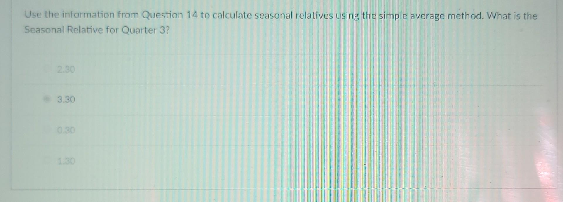 Question 14 0.25 / 0.25 Use the information below