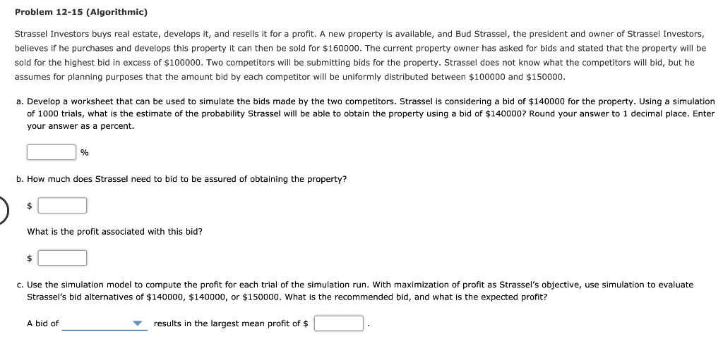 Problem 12-15 (Algorithmic) Strassel Investors
