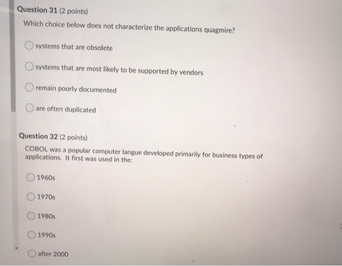 Question 31 (2 points) Which choice below does