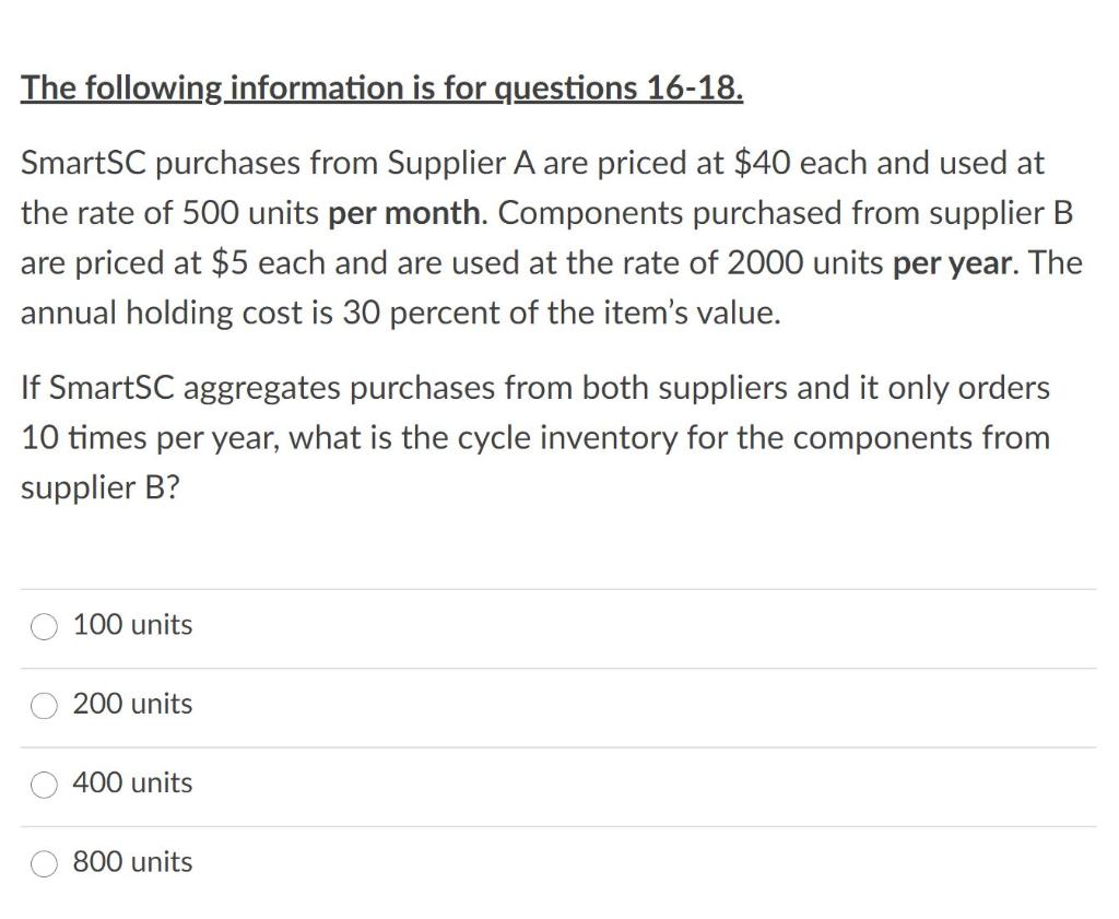 The following information is for questions 16-18.