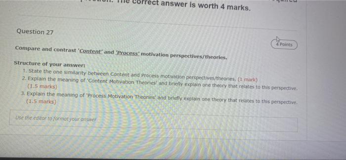 rect answer is worth 4 marks. Question 27 4