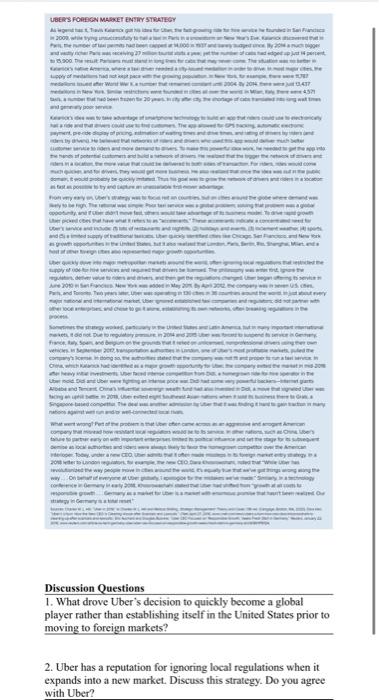 urgent please UBERS FORBON MARKET ENTRY STRATEGY