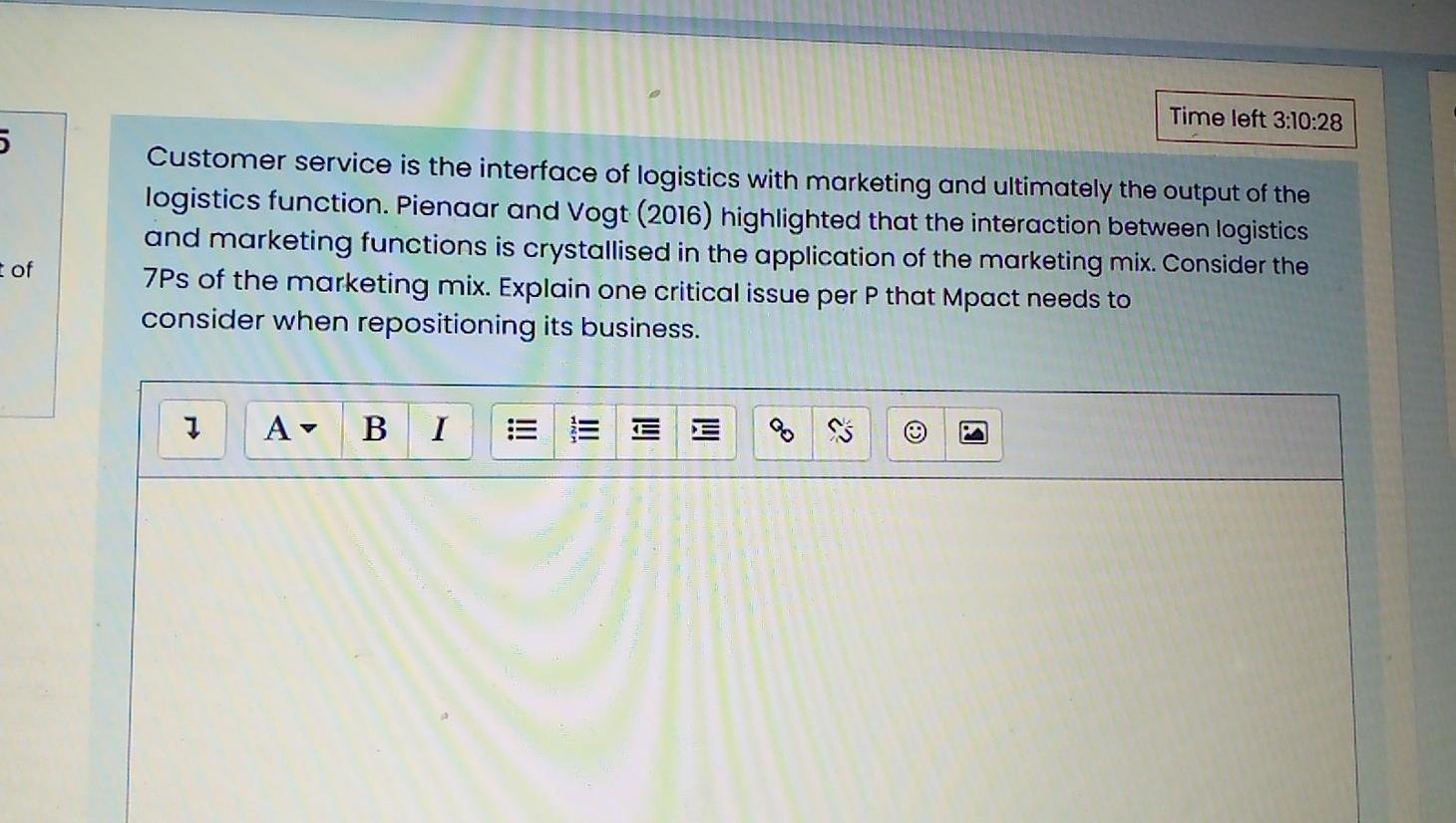 5 I of Time left 3:10:28 Customer service is the