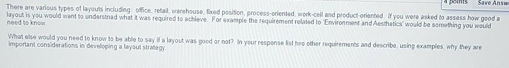 points Save Answ There are various types of