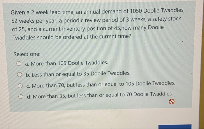 Given a 2 week lead time, an annual demand of