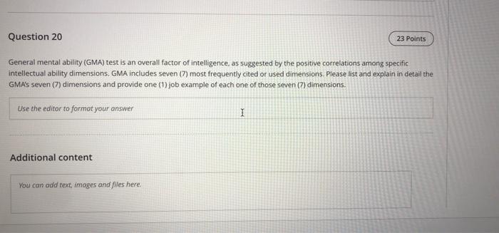Question 20 23 Points General mental ability
