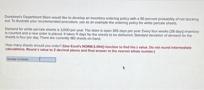 Dunstreet's Department Store would like to