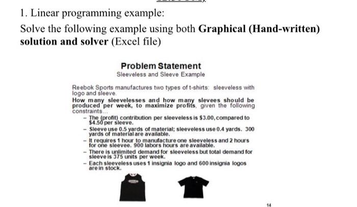 1. Linear programming example: Solve the