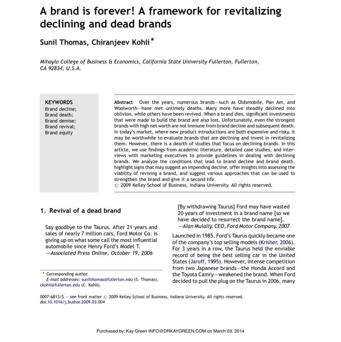 CASE STUDY ANALYSIS: BRANDING IS FOREVER: A