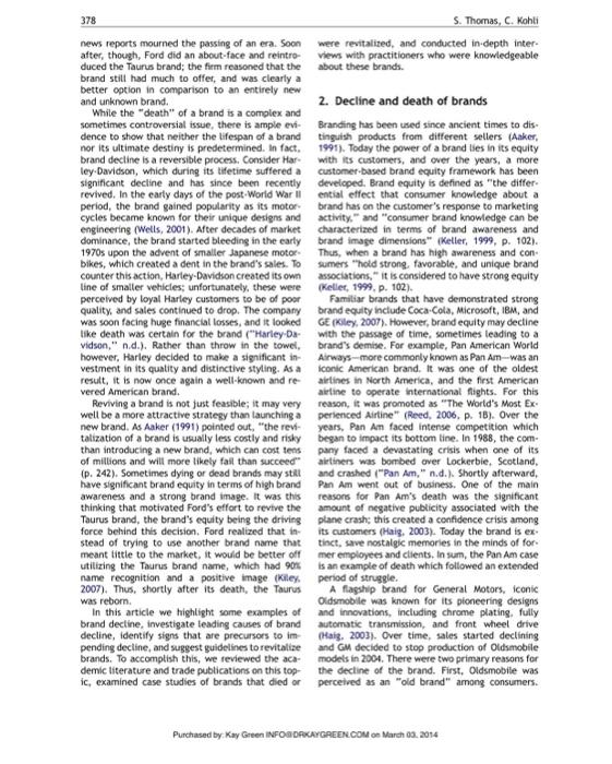 CASE STUDY ANALYSIS: BRANDING IS FOREVER: A