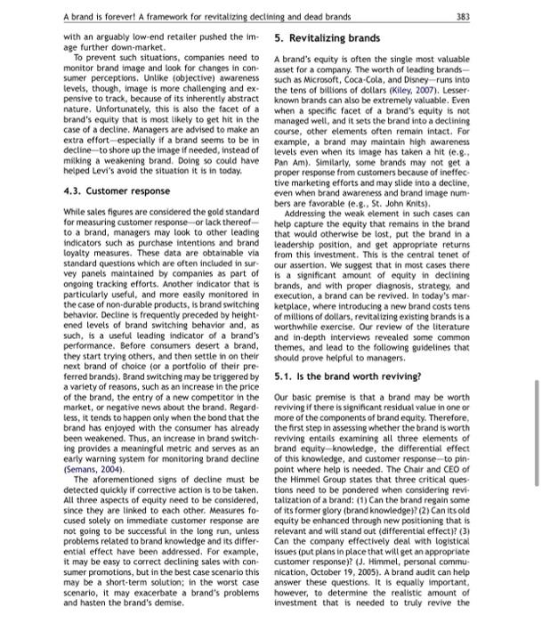 CASE STUDY ANALYSIS: BRANDING IS FOREVER: A