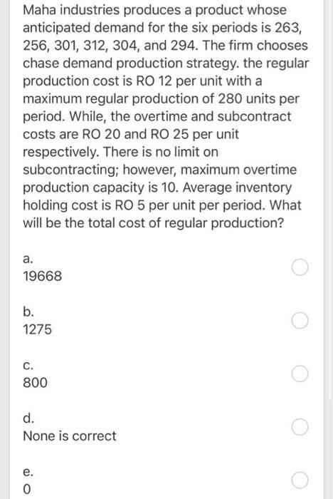 Maha industries produces a product whose