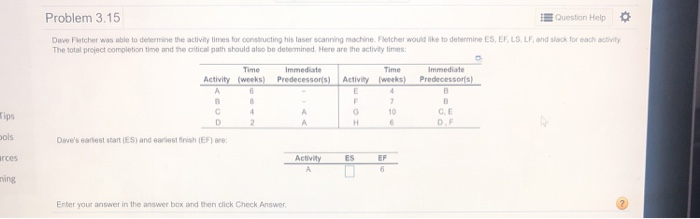 Problem 3.15 IE Question Help Dave Futcher was